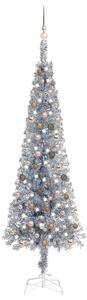 Brad de Crăciun subțire cu LED-uri și globuri, argintiu, 240 cm