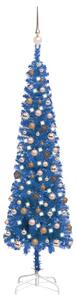 Set pom de Crăciun subțire cu LED-uri/globuri albastru 180 cm