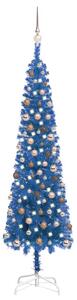 Set pom de Crăciun subțire cu LED-uri/globuri albastru 210 cm