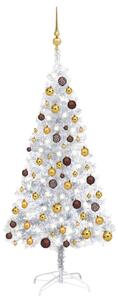 Brad Crăciun pre-iluminat cu set globuri, argintiu, 150 cm, PET