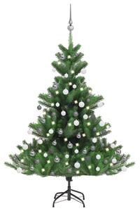 Pom Crăciun artificial brad Nordmann LED&globuri verde 120 cm