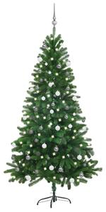 Brad de Crăciun artificial cu LED-uri&globuri, verde, 180 cm