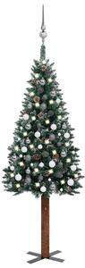 Set pom Crăciun subțire, LED-uri&globuri, verde, 180 cm
