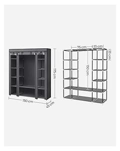 Dulap pliabil, Songmics, 150 x 45 x 175, LSF003I02, Gri