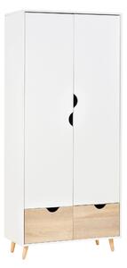 HOMCOM dulapuri economice dulap elegant cu raft bară umerașe 2 sertare dulap cameră cu 2 uși alb 80x40x180cm