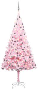 Brad de Crăciun artificial cu LED-uri&globuri roz 210 cm PVC