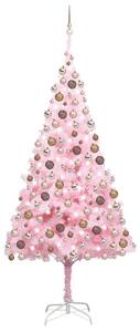 Brad de Crăciun artificial cu LED-uri&globuri roz 210 cm PVC