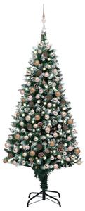 Brad de Crăciun artificial cu LED-uri&globuri&conuri pin 210 cm