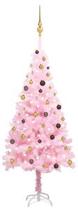 Set pom Crăciun artificial cu LED-uri&globuri roz 210 cm PVC
