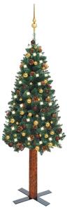 Brad de Crăciun subțire, LED-uri&globuri, verde, 150 cm