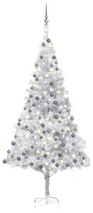 Brad de Crăciun artificial LED-uri&globuri argintiu 210 cm PET