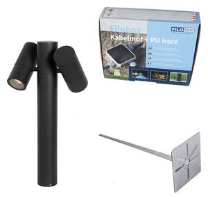Lampă de exterior pe stativ neagră 50 cm 2 lumini reglabile - Duo