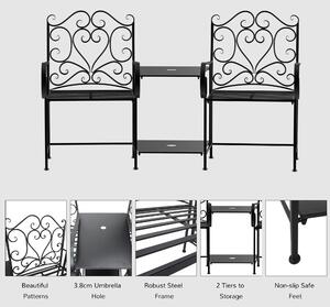 Outsunny set 2 scaune si masuta de cafea, metal, 160x61x96cm | Aosom Ro