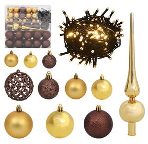 Set globuri Crăciun cu vârf & 300 LED-uri 120 piese auriu&bronz