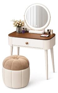 Set LUMIÈRE – Masă de Machiaj cu Oglindă iluminată LED, Control Touch, Taburet, Alb, 60x40x77 cm