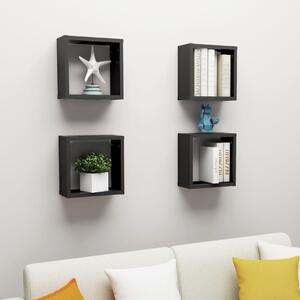 Rafturi de perete cub, 4 buc., negru, 30x15x30 cm
