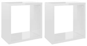 Rafturi de perete cub, 2 buc., alb extralucios, 26x15x26 cm