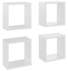 Rafturi de perete cub, 4 buc., alb extralucios, 26x15x26 cm
