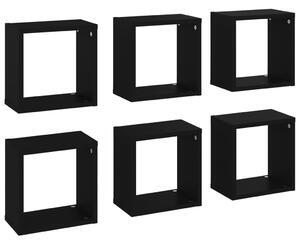 Rafturi de perete cub, 6 buc., negru, 26x15x26 cm
