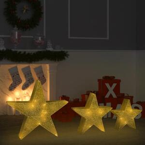 Decor Crăciun stele 3 buc. plasă aurie & LED exterior/interior