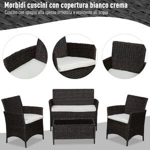 Outsunny Set Mobilier de Grădină Modern, Canapea, 2 Fotolii, Masă de Cafea, Ratan PE Negru și Alb, Confortabil | Aosom Romania