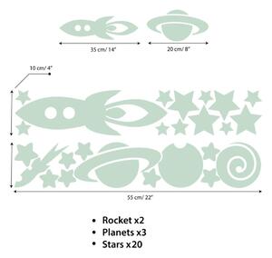 Set autocolante fosforescente de perete Ambiance Rocket Stars and Planets