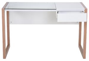 HOMCOM Masa de Birou Design din Lemn si Sticla Temperata cu Sertar 120x60x75cm