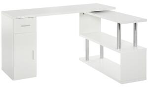 HOMCOM Birou unghiular modern din lemn cu sertar, birou pe colț cu dulap și etajere, birou PC pentru birou și casă, alb