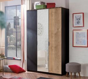 Dulap cu 3 usi si oglinda, pentru tineret Colectia Black, 137x59x210 cm