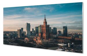 Tablouri pe sticlă Varșovia panorama de zgârie-nori răsărit de soare