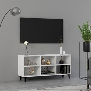 Comodă TV cu picioare metalice, alb extralucios, 103,5x30x50 cm
