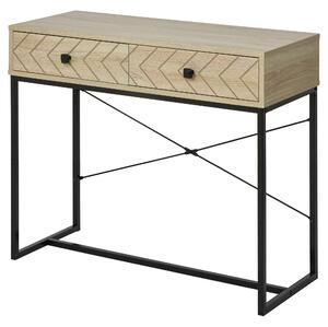 HOMCOM Consolă pentru Hol cu 2 Sertare și Suport Metalic, Design Modern, 90x35x76cm, Lemn Negru | Aosom Romania