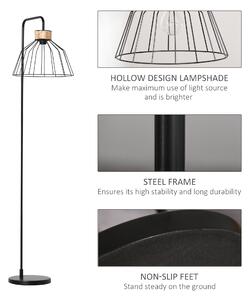 HOMCOM Lampadar de sol cu abajur metalic Lampa de Sol pentru Linving Hol Camera de zi, Stil industrial, 44x34x154 cm, Negru