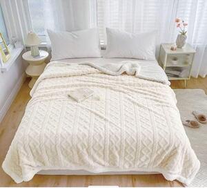 Patura cu blanita, model tricotat 200 x 230 cm, crem
