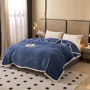 Patura cu blanita, model tricotat 200 x 230 cm, albastru inchis