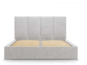 Pat matrimonial 180x200 cm gri deschis tapițat cu spațiu de depozitare cu somieră Juniper – Mazzini Beds