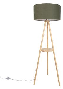 Lampă de podea cu trepied din lemn cu abajur verde 50cm - Lou