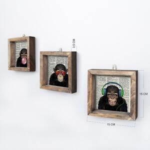 Pictură decorativă MDF cu rame Cele trei maimuțe, Multicolor, 15x3.5x15 cm, 3 bucăți