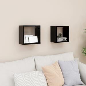 Rafturi de perete cub, 2 buc., negru, 26x15x26 cm