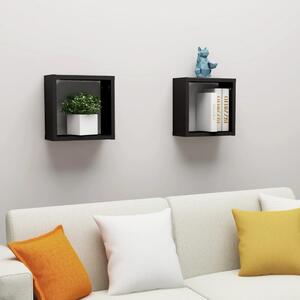 Rafturi de perete cub, 2 buc., negru, 30x15x30 cm