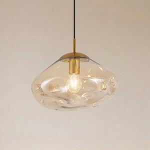 Lindby Lampă suspendată Lelia, chihlimbar, sticlă, Ø 35 cm, reglabil, Bej, Camera de zi / sufragerie, Sticlă, Design