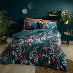 Lenjerie verde pentru pat dublu 200x200 cm Tropical Floral Birds - Catherine Lansfield