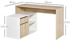 Birou unghiular din lemn cu un sertar, un dulapior si doua rafturi deschise, din PAL 120x92x75.5cm HOMCOM | Aosom RO