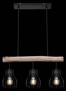 Globo Lampă suspendată Mina, lungime 60 cm, negru/maro, 3 becuri., reglabil, Lemn, Camera de zi / sufragerie, Lemn