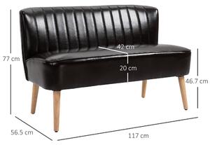 HOMCOM Canapea moderna din material imitatie de piele cu 2 locuri fara brate, structura si picioare din lemn, 117x56,5x77cm maro inchis 