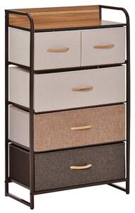 HOMCOM Comoda cu 5 sertare pliante din material textil si raft din MDF, mobilier pentru camera de zi si dormitor, 58x29x99cm, multicolor 