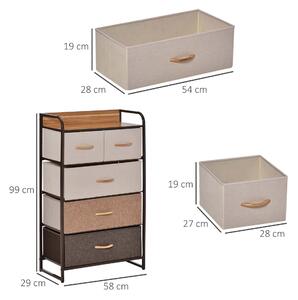 Comoda cu 5 sertare pliante din material textil si raft din MDF, mobilier pentru camera de zi si dormitor, 58x29x99cm, multicolor | Aosom RO