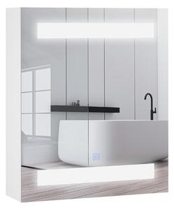 Dulapior de Baie HOMCOM cu 1 Usa Basculanta Oglinda si Lumini LED 60 x 50 x15cm | Aosom Romania