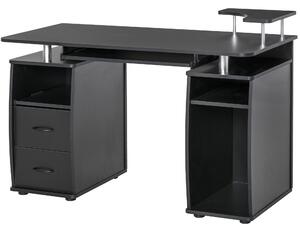 HOMCOM masa de birou moderna cu suport pentru computer din lemn cu sertare, polita extensibila si suport pentru tastatură, 120x55x85cm, Negru 