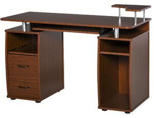 HOMCOM masa de birou moderna cu suport pentru computer din lemn cu sertare, polita extensibila si suport pentru tastatură, 120x55x85cm, Maro 